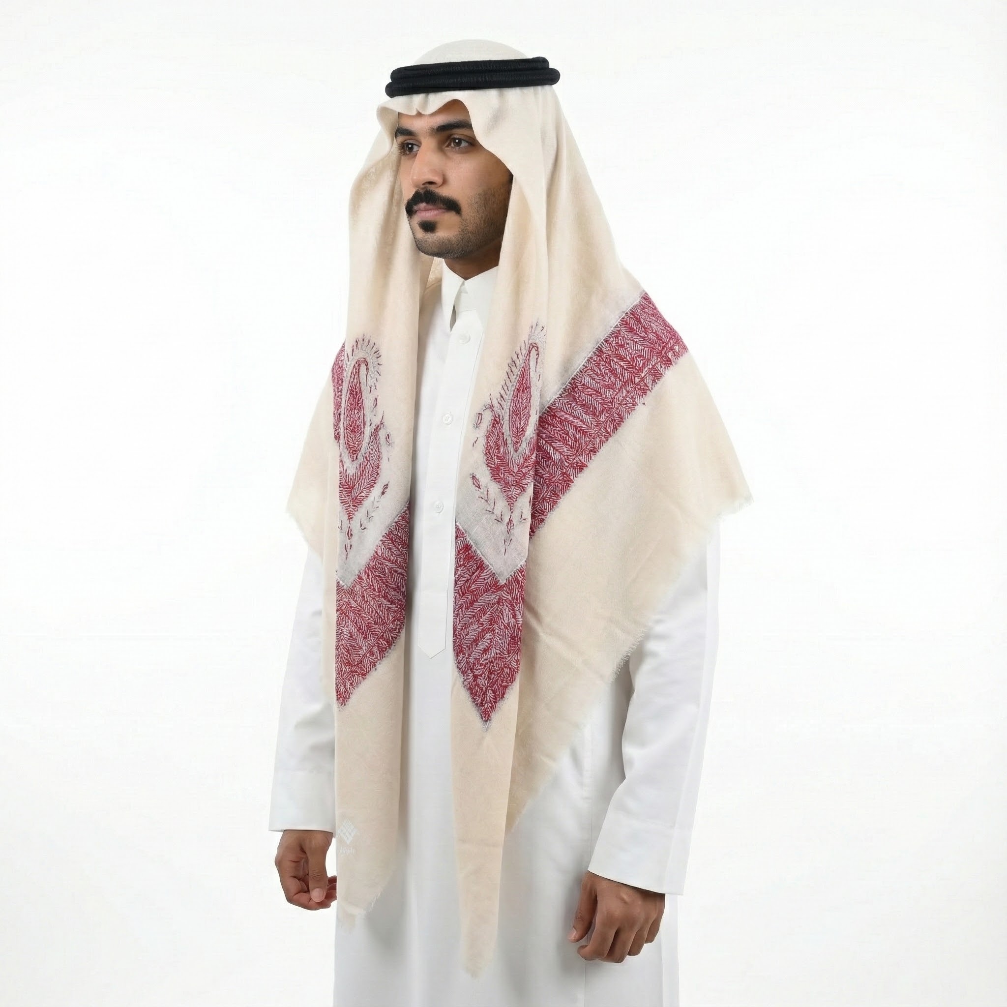 Traditional design shawl with Maroon/White Embroidery