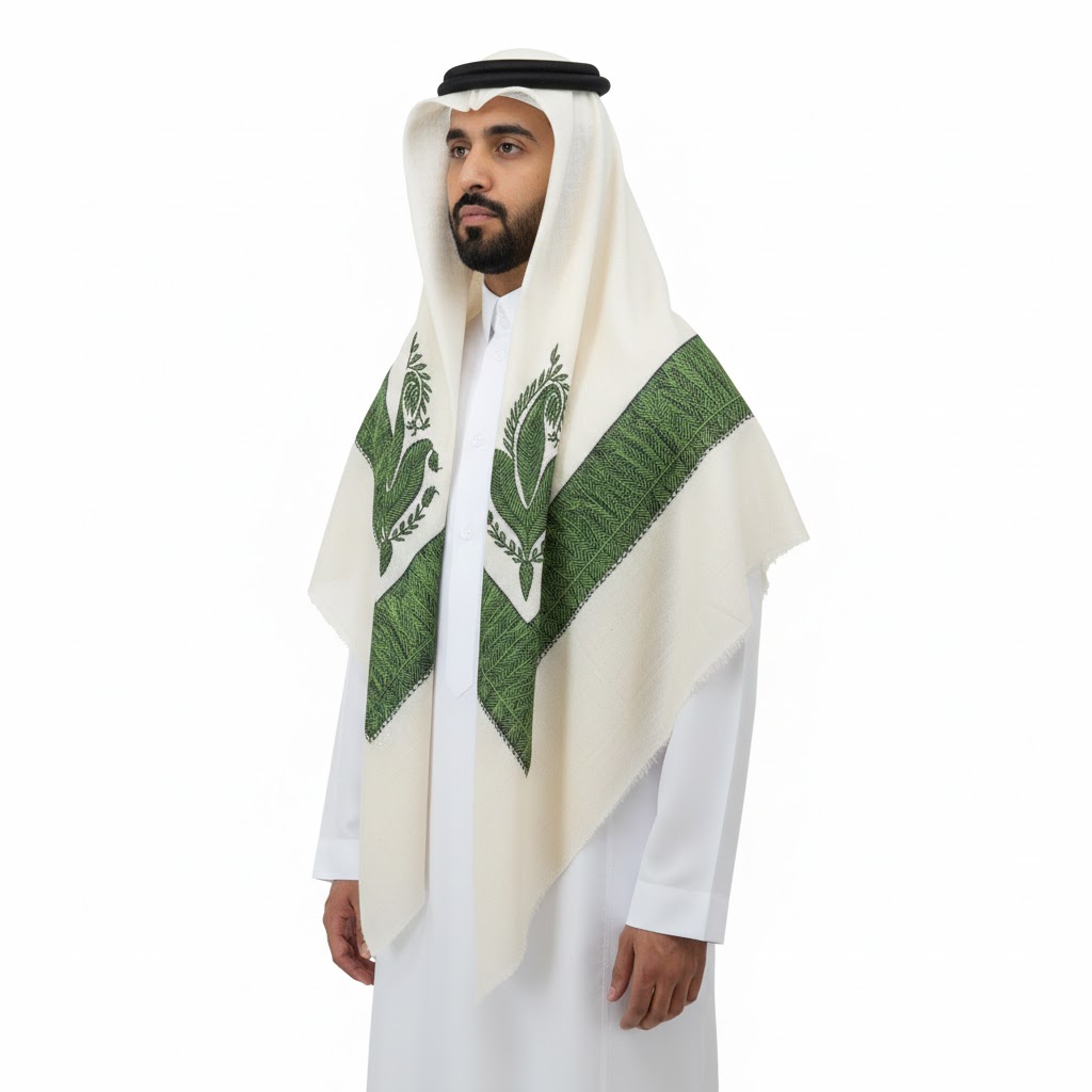 shawl with Green/Black Embroidery