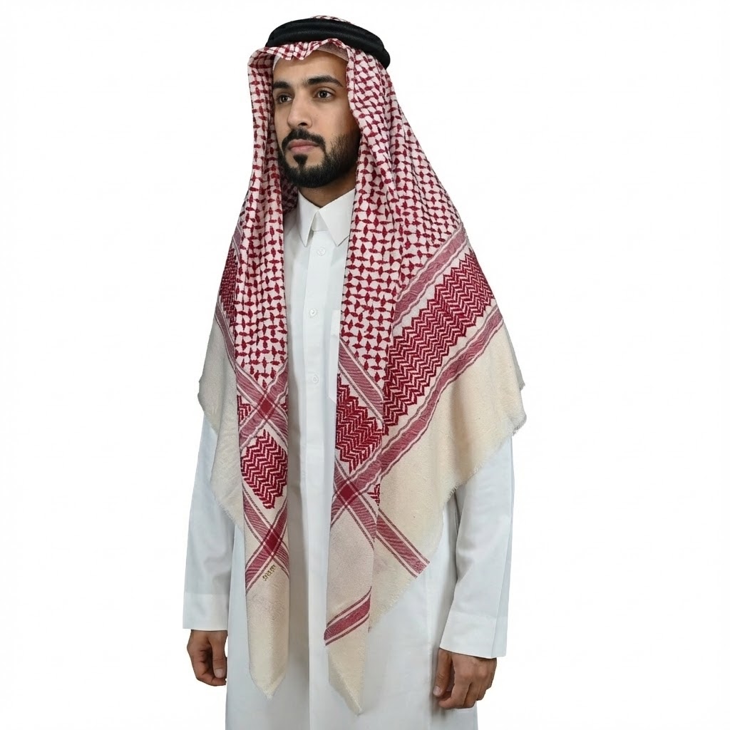 Basrawi with white base and Maroon embroidery