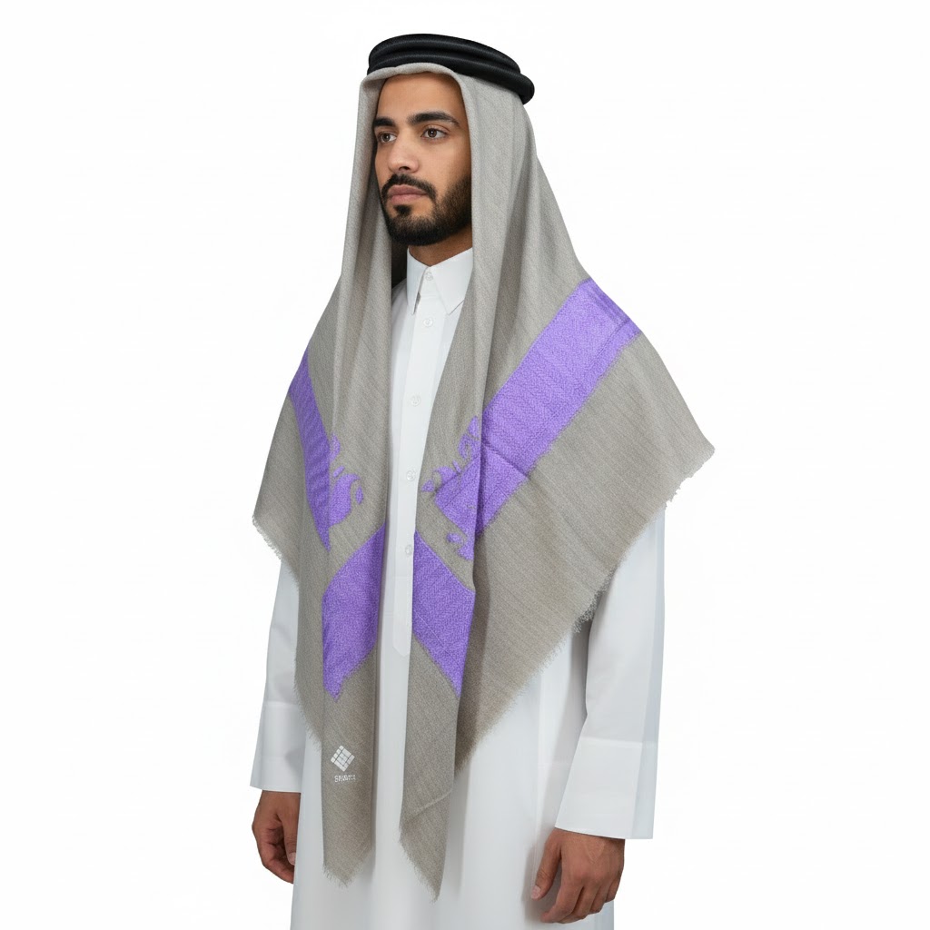 shawl with Purple Embroidery and Brown Base