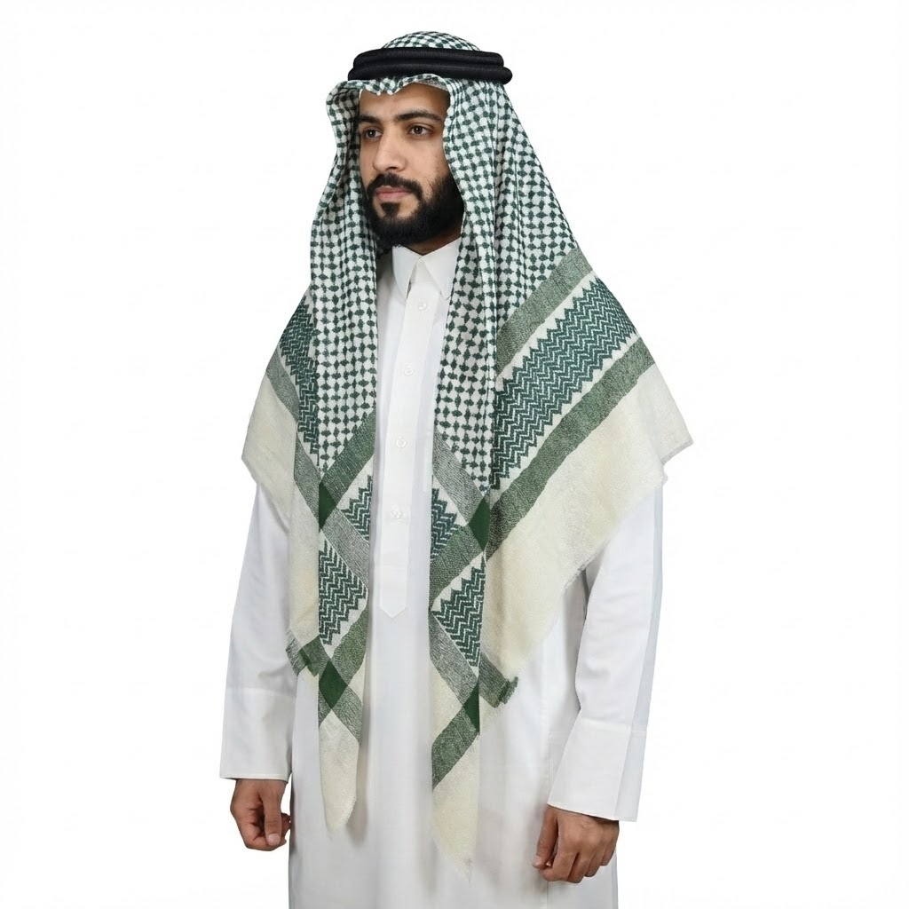 Basrawi Green Color Embroidery with white base