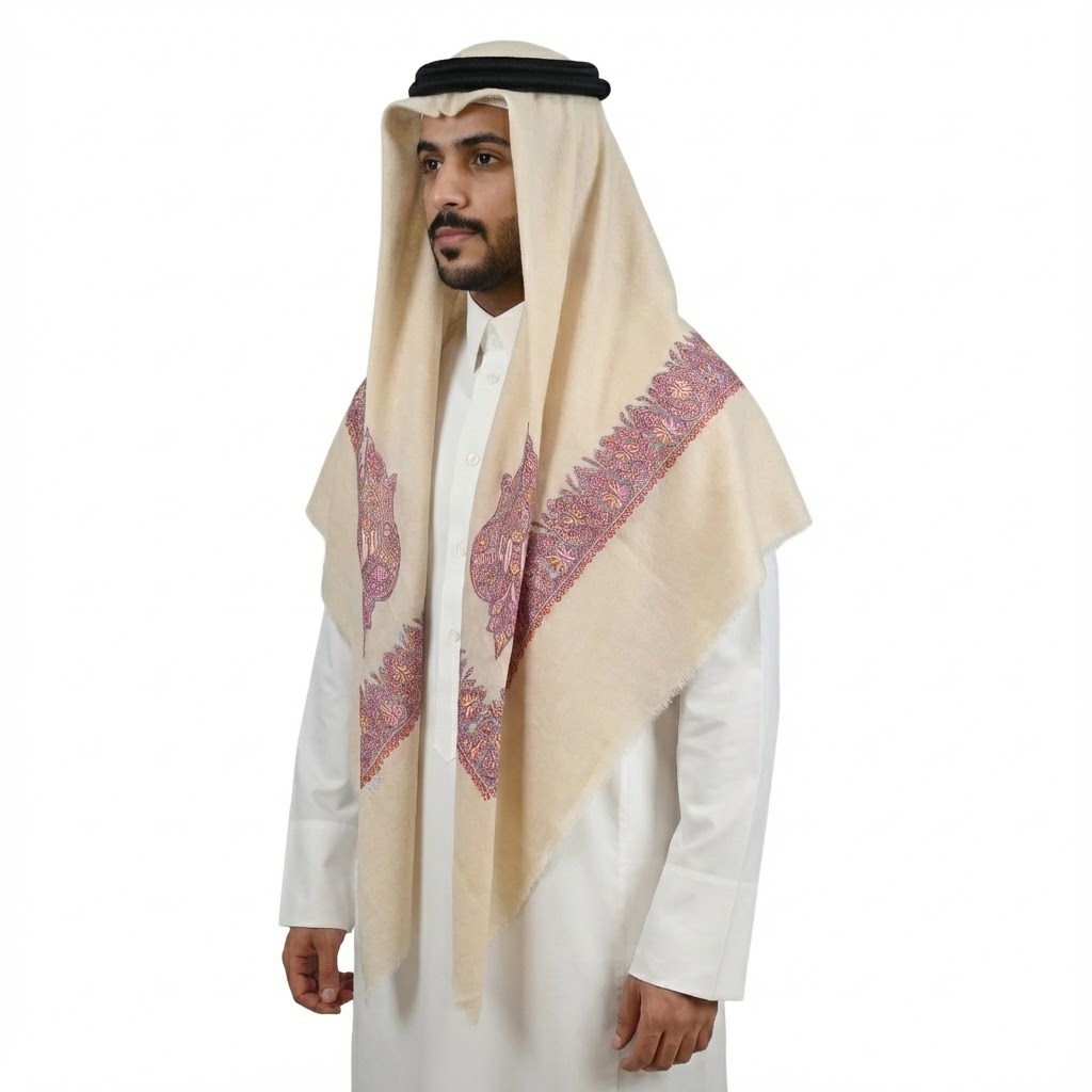 Kashmiri Shawl with Floral Pattern Shades of Pink Hand Embroidery and Grey Base