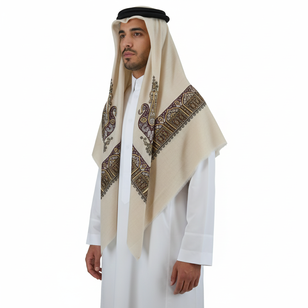 Kashmiri shawl with Contemporary pattern Red Brown Color Hand Embroidery