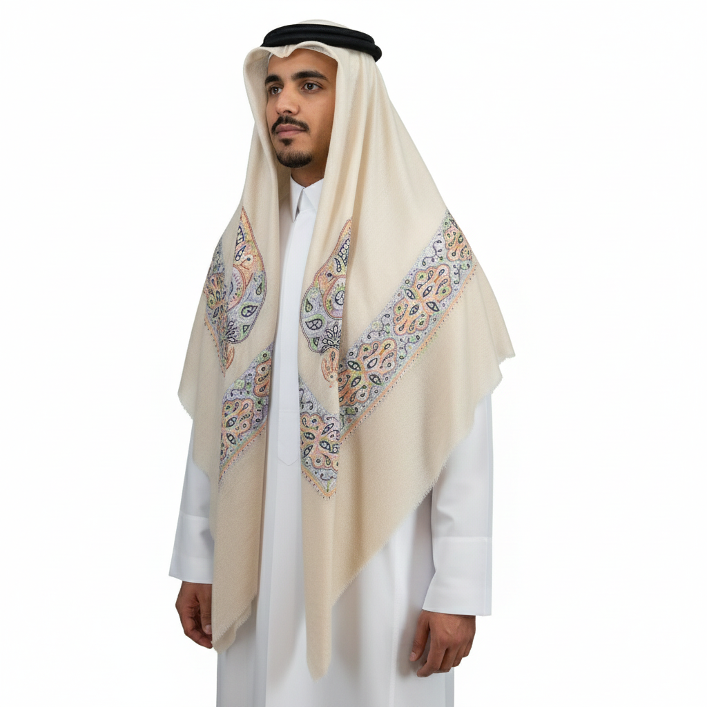 Floral Pattern Kashmiri Shawl with multi color Hand Embroidery