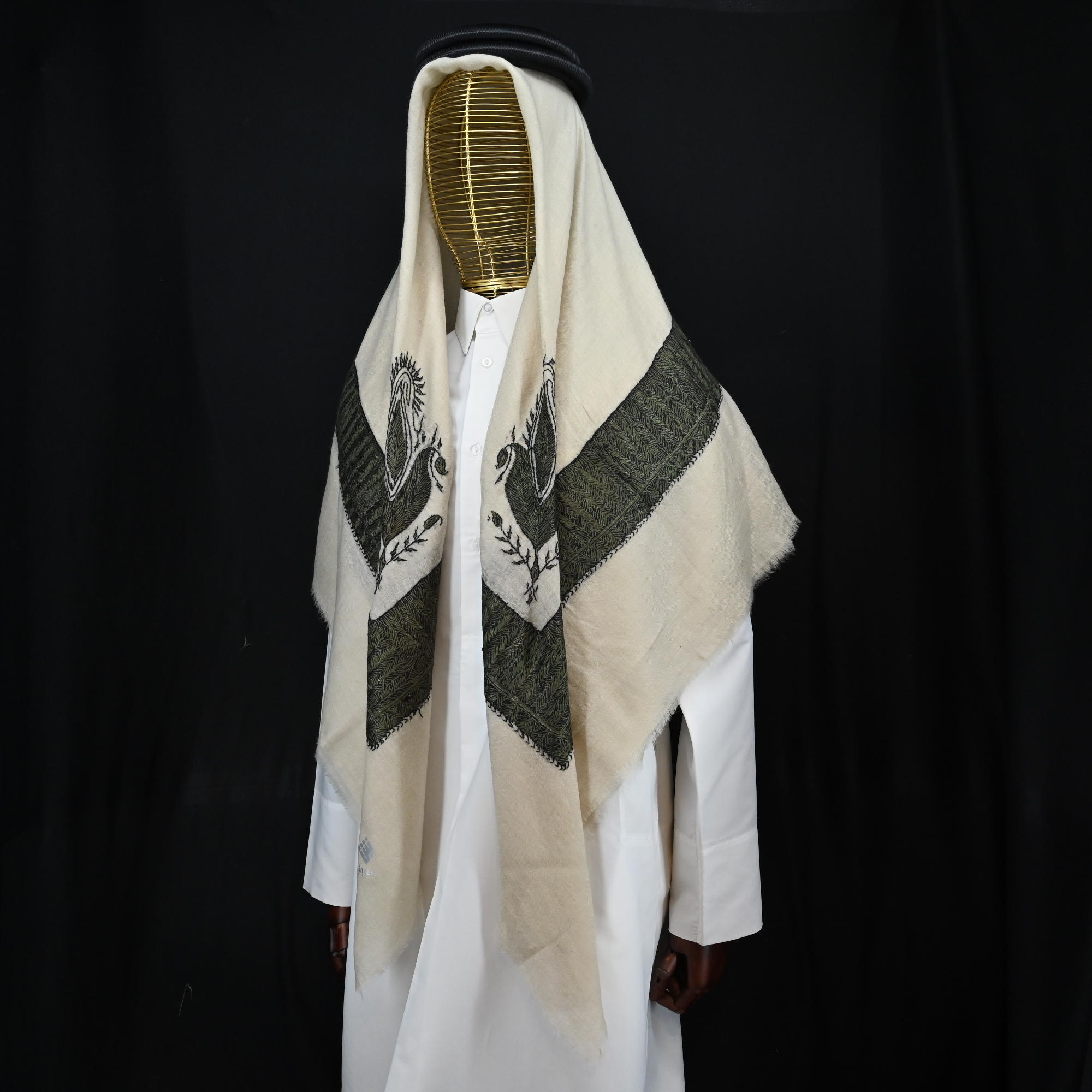 Traditional design shawl with Dark green shade/Black filler Embroidery
