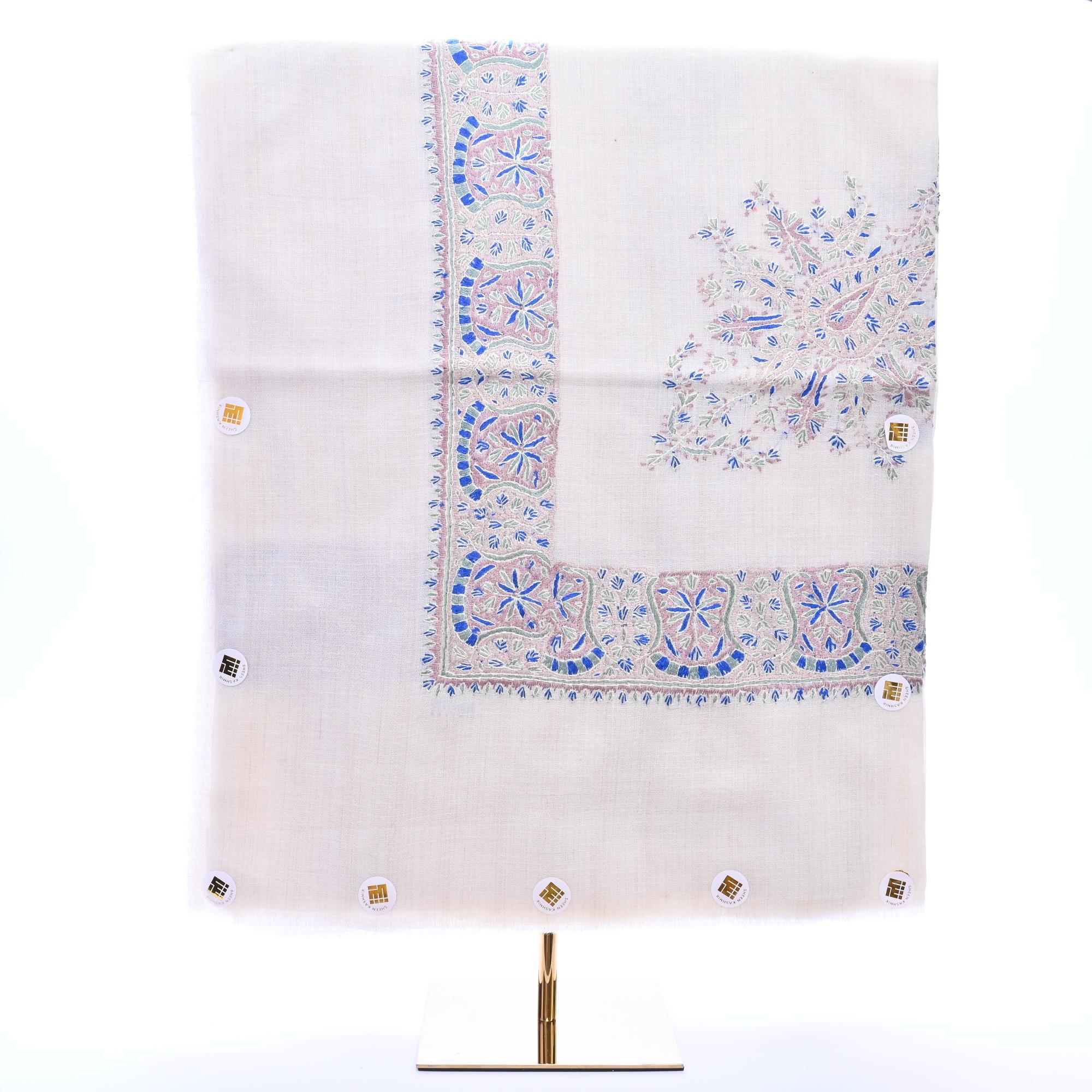Contemporary pattern Shawl with shades of green and blue embroidery