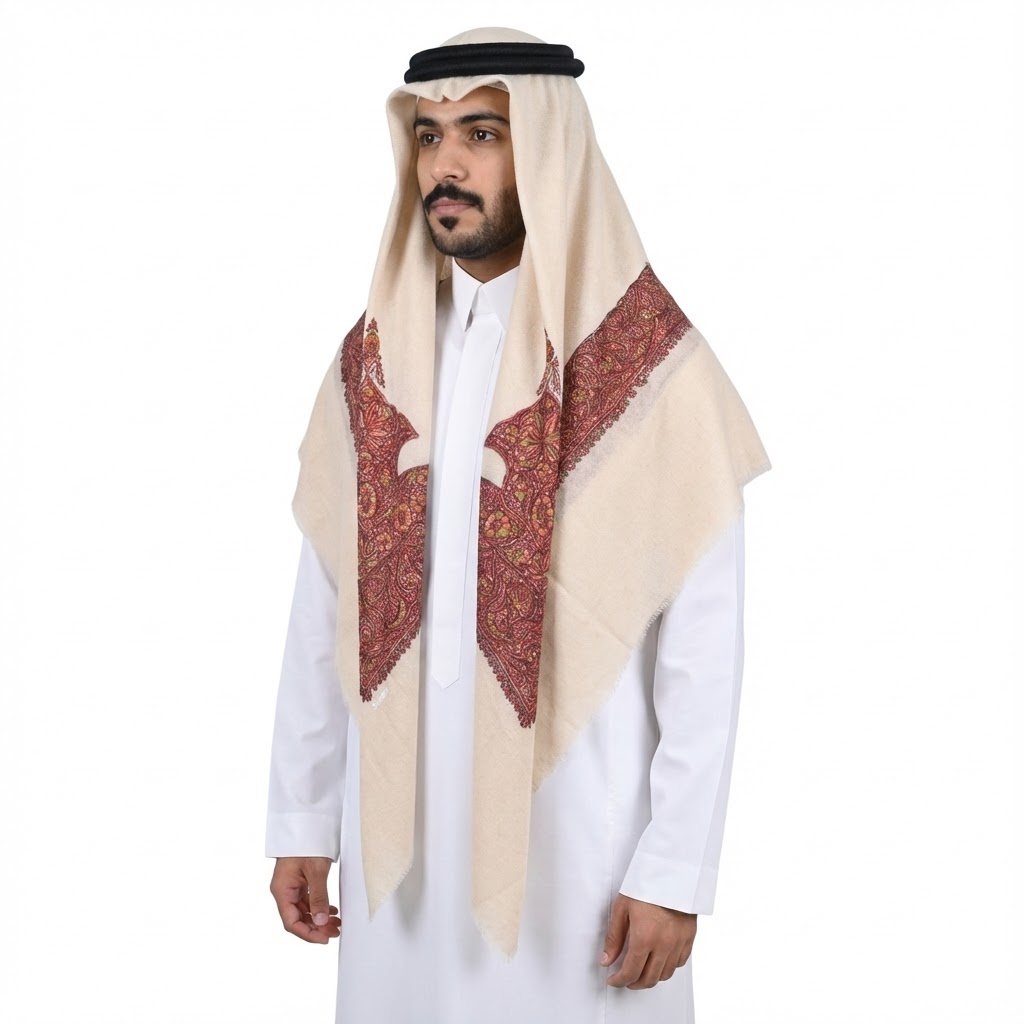 brown/maroon floral Hand Embroidery and Natural White Base