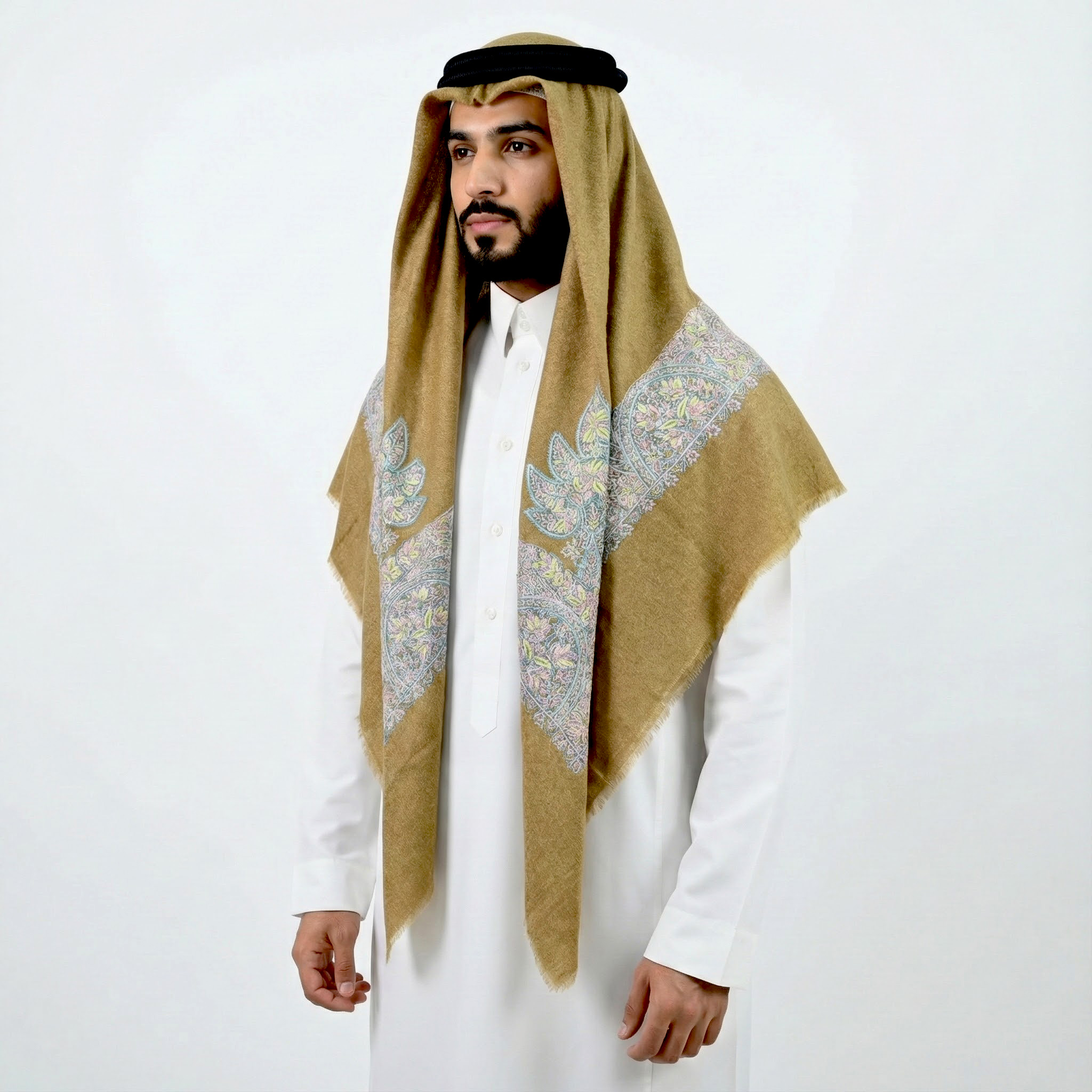 Multicolor Floral pattern Hand Embroidery and Brown Base