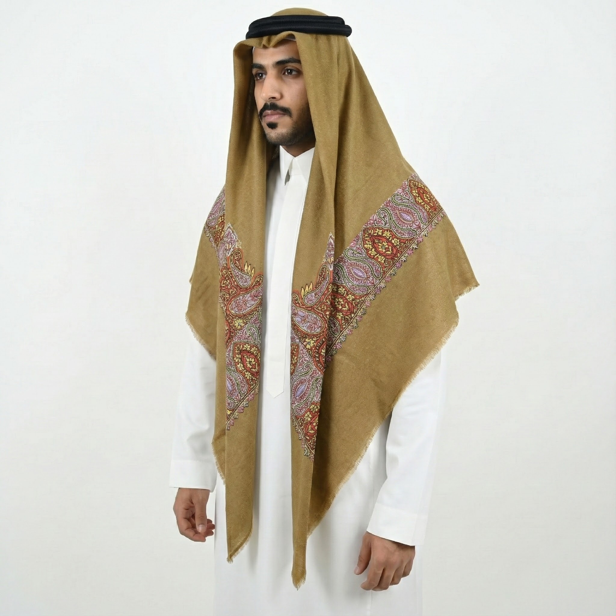 Multicolor Floral pattern Hand Embroidery and Mustard Base